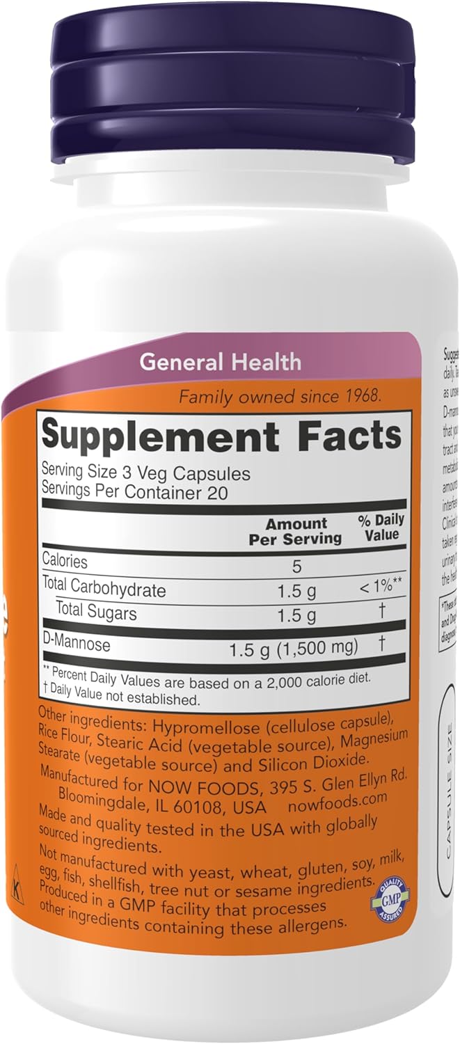 D-Mannose 500 mg Urinary Tract Support, 60 Veg Capsules E41675