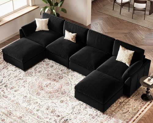 Extra Large Modular Sectional Sofa, 4-Seater L Shaped Couch, Velvet Convertible for Living Room L139