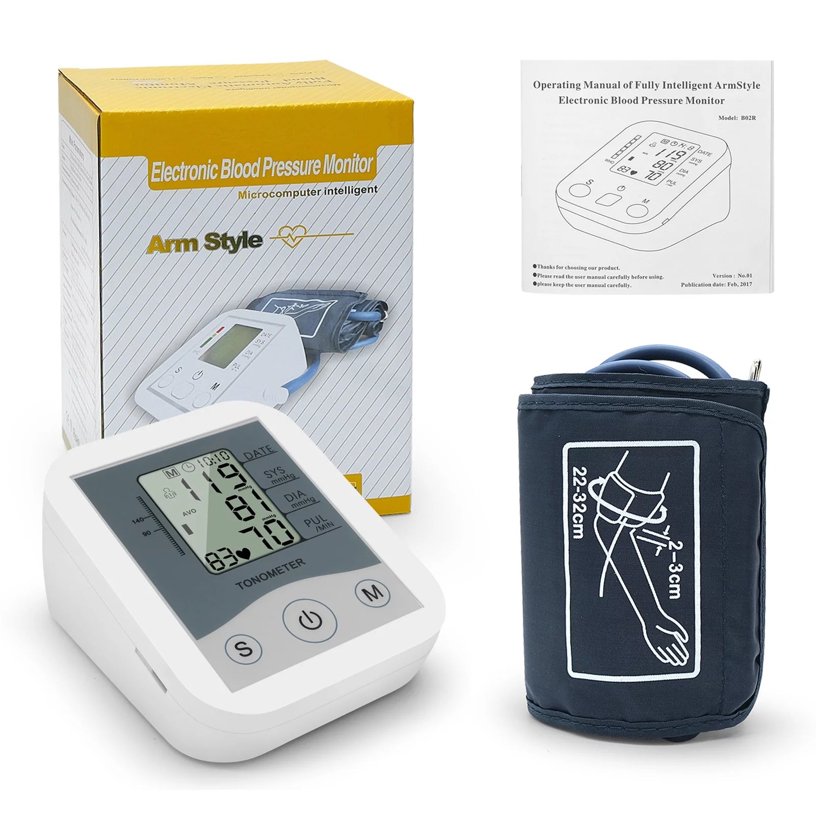 Arm Sphygmomanometer LCD Digital Display Pulse Rate Monitor J8248