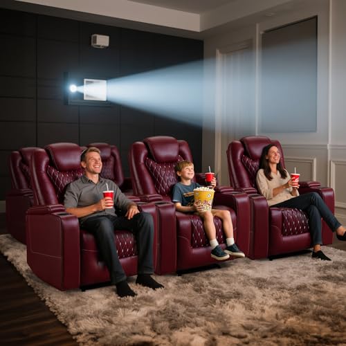 Recliner Chair with USB Ports and Cup Holders, PU Leather, Red F8675