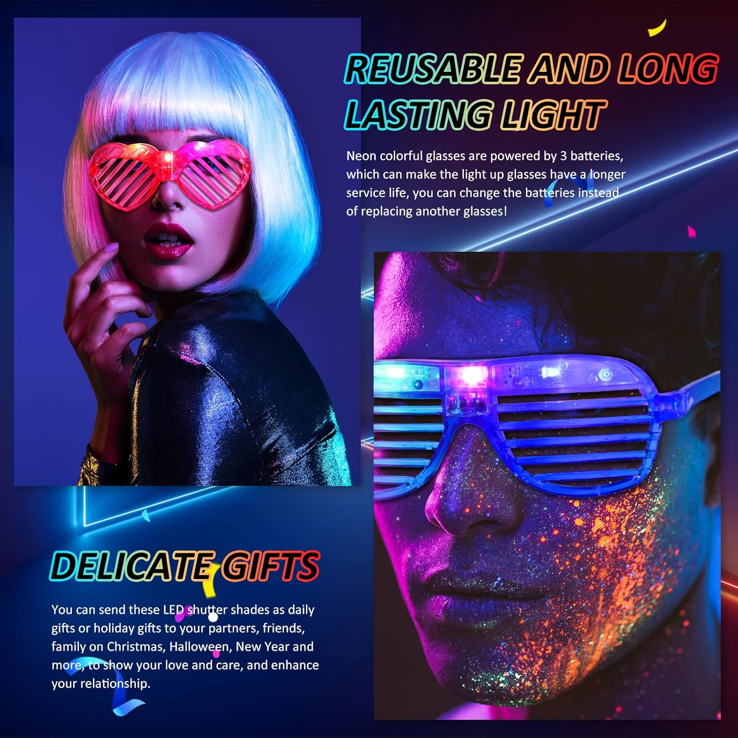 12 Pcs LED Glow in The Dark Glasses for Adult Party Supplies D28733