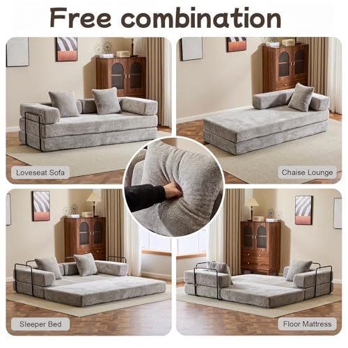 Foldable Floor Sofa Bed with Pillow Back and Armrest, Dark Gray S29408