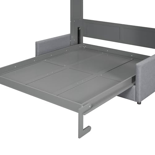 Murphy Bed Queen Size with Cushion, Foldable Sofa Bed Frame with Slat Support, White C2974