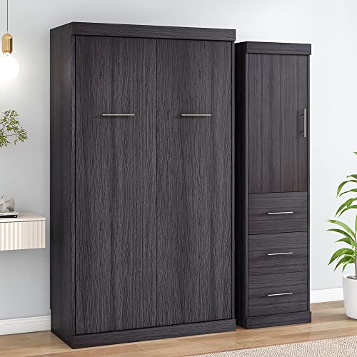 Twin Murphy Bed Wood Wall Bed Foldable into Cabinet I90167