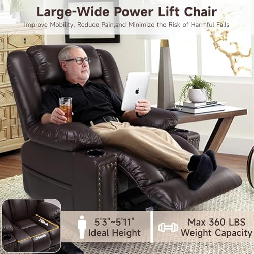 Power Lift Recliner Chair for Elderly with Heat and Massage, Adjustable Positions, Dark Brown P618617