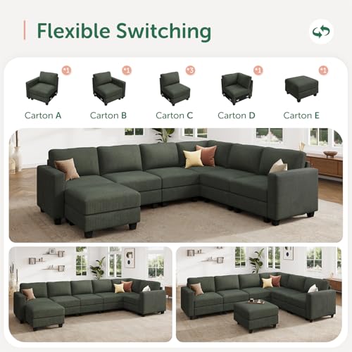Corduroy Modular Sectional Couch with Storage, L-Shaped, 6 Seater, Dark Gray X823135