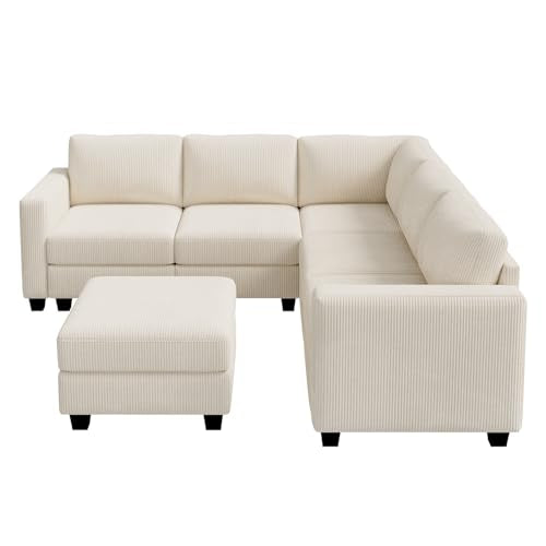 Corduroy Modular Sectional Couch with Storage, L-Shaped, 6 Seater, Dark Gray X823135
