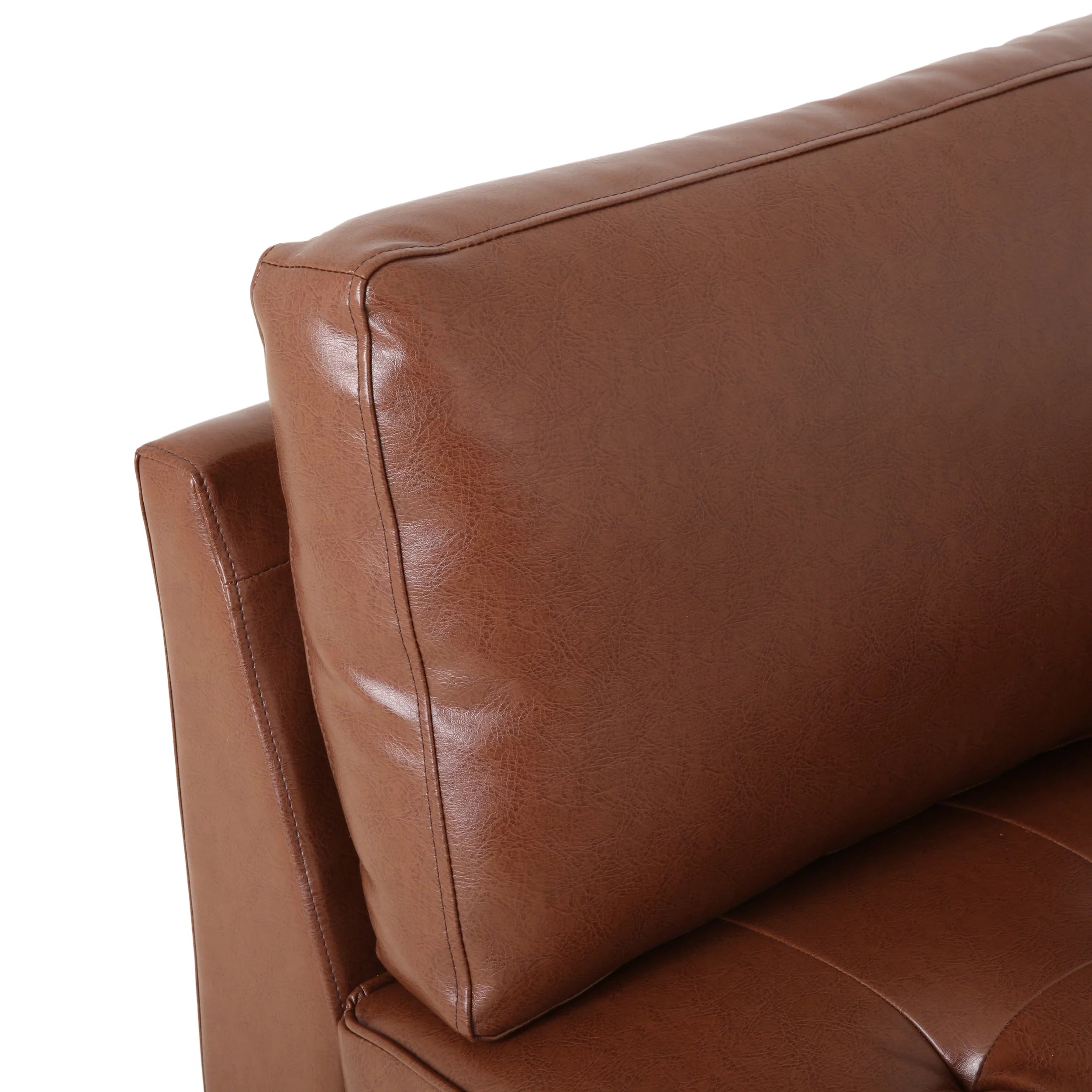 Faux Leather Tufted One Armed Chaise Lounge, Cognac Brown A74924