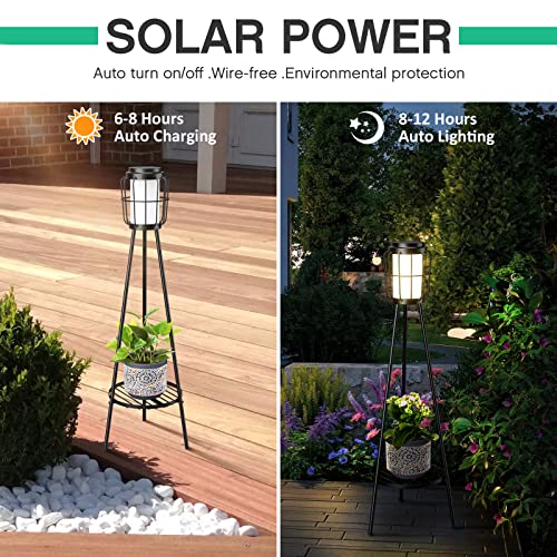 Solar Lights Outdoor with Plant Stands, Metal Tripod Patio Lamp B77585