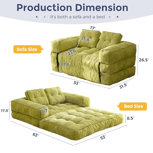 Folding Sofa Bed, L-Shaped Convertible Sleeper Couch with Armrest and Pillow, Dark Grey M375676