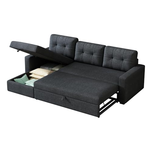 L-Shape Reversible Sectional Sleeper Sofa Bed with Storage Chaise L16844