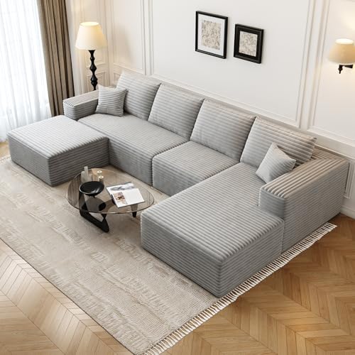 Modular Sectional Sofa with Ottoman, U-Shaped Deep Seat Couch for Living Room O870