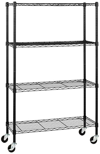 5-Shelf Adjustable Heavy Duty Storage Shelving Unit on Wheel Casters, Metal Wire Rack, Black A697