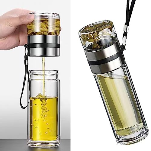 Glass Tea Infuser Bottle Double Wall 15oz with Strainer R70713