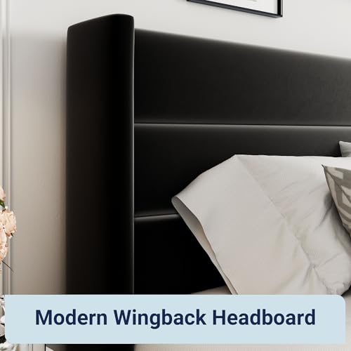 Full Size Lift Up Storage Bed with Wingback Headboard, Hydraulic Support, Light Beige P736605