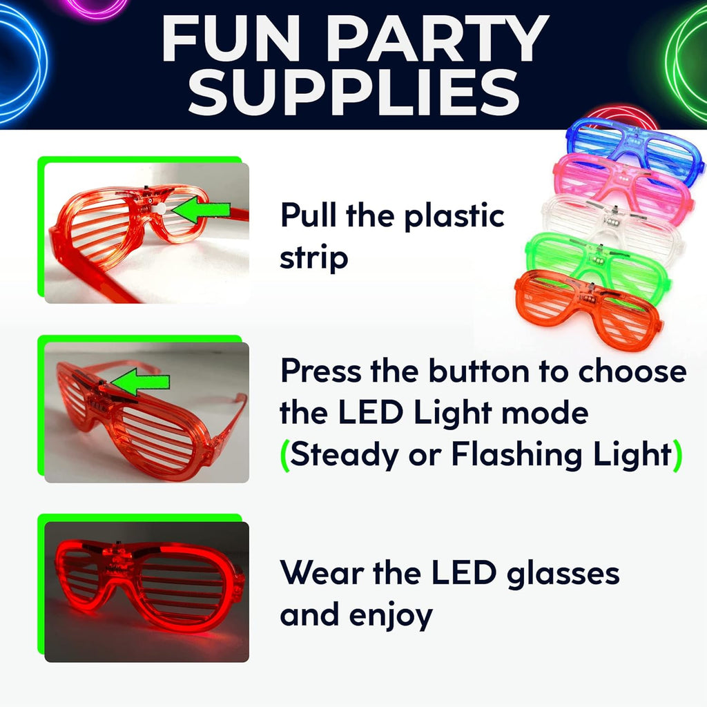 Neon LED Glow in the Dark Party Glasses, 25 Pieces Light Up Favors for Kids V238