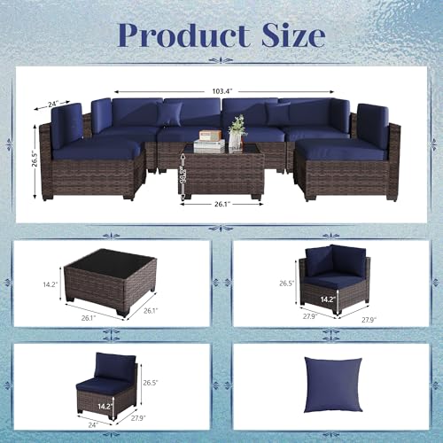 Outdoor Sectional Sofa Set with Cushions and Glass Coffee Table T1708