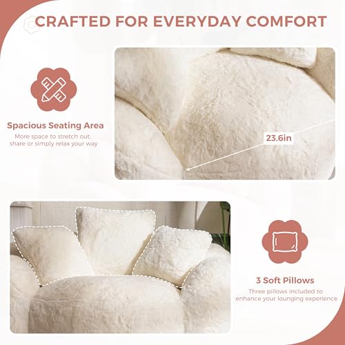 Floral Shaped Bean Bag Sofa for Adults, Faux Fur Floor Chair, Beige U8616
