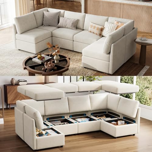 Modular Sectional Sofa with Storage, U Shaped Couch, Blue Y4358