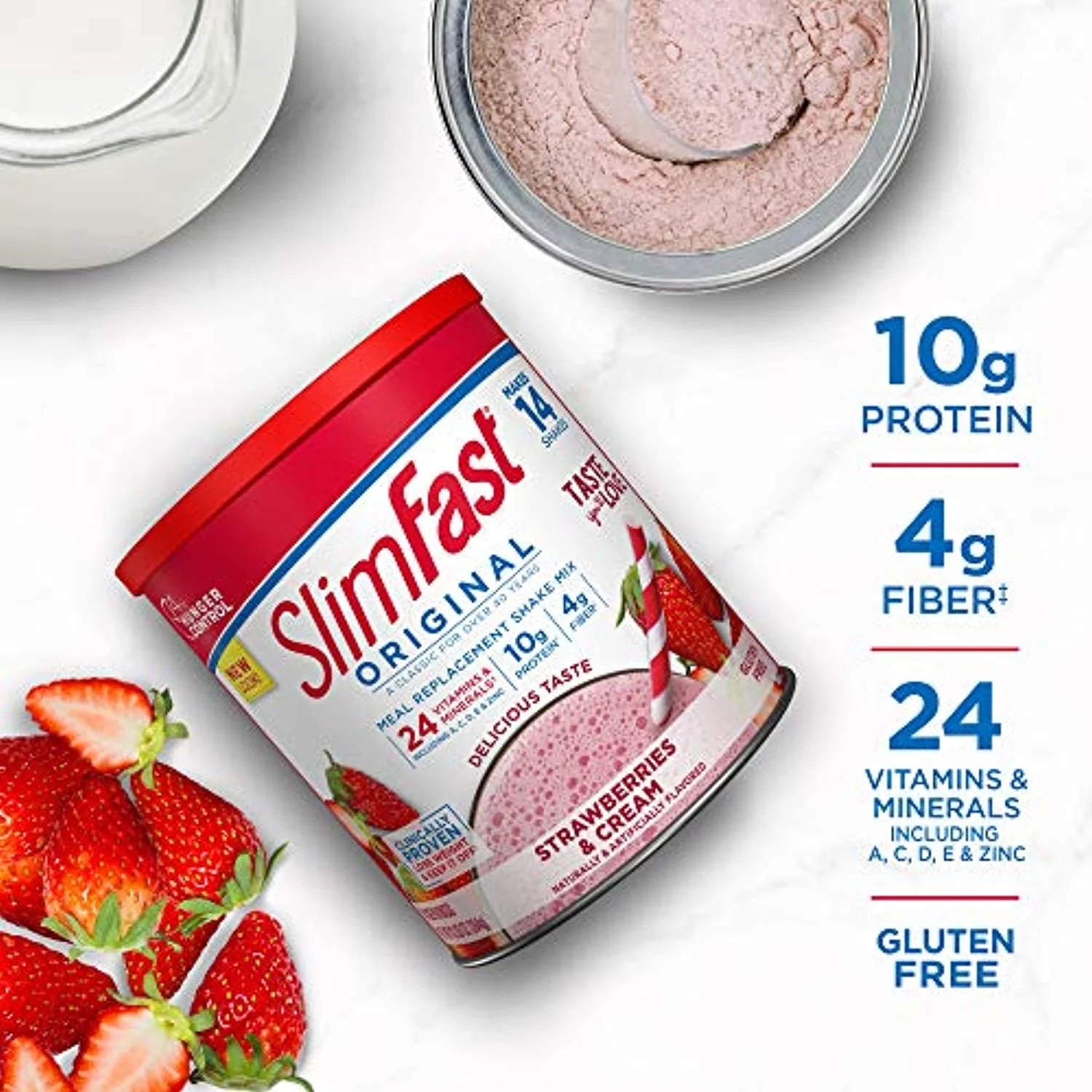 Strawberries & Cream Meal Replacement Shake Mix, 10g Protein, 14 Servings W4422
