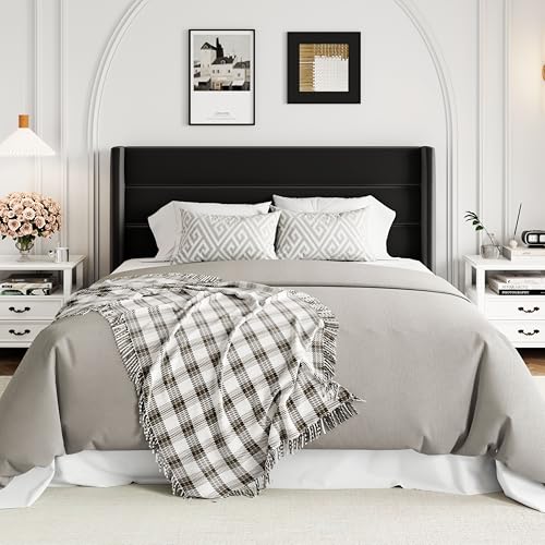 Full Size Lift Up Storage Bed with Wingback Headboard, Hydraulic Support, Light Beige P736605