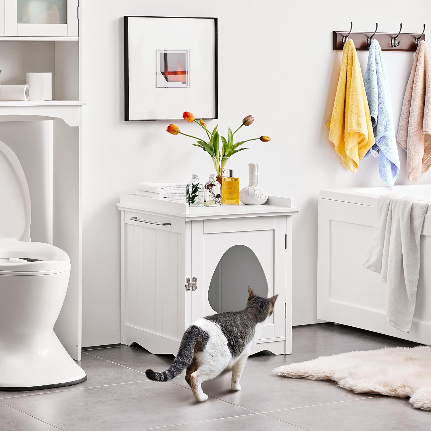 Hidden Cat Litter Box Enclosure Furniture with Side Table C6671