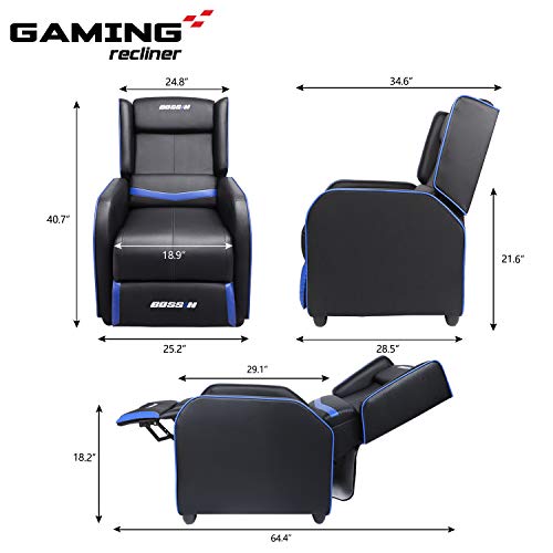 Gaming Recliner Chair for Adults, PU Leather Ergonomic Racing Style, Grey B7581