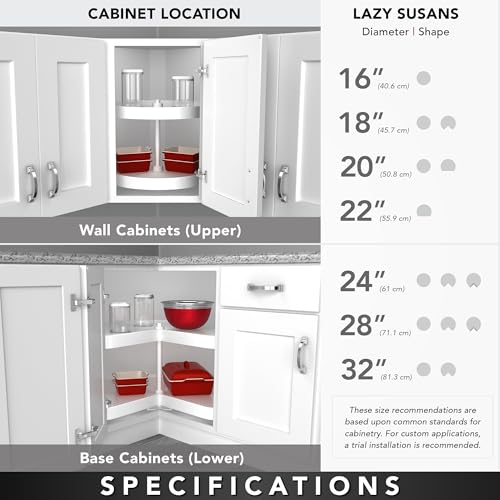 24" Dual Tier Lazy Susan Organizer for Upper Corner Wall Cabinets, White Y292334