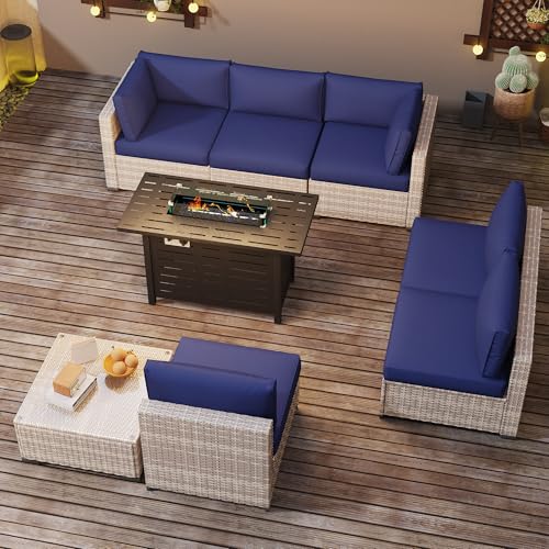Outdoor Sectional Sofa Set with Cushions and Glass Coffee Table T1708
