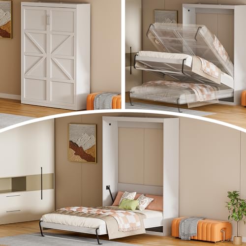 Twin Size Murphy Wall Bed, White, Space-Saving X16799
