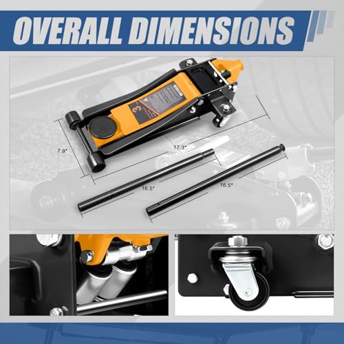 4 Ton Low Profile Floor Jack, Heavy Duty Steel Hydraulic with Dual Pistons Quick Lift Pump P3195