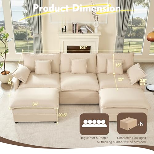 U Shaped Modular Sectional Sofa with Ottoman, Chenille, Black Z16537