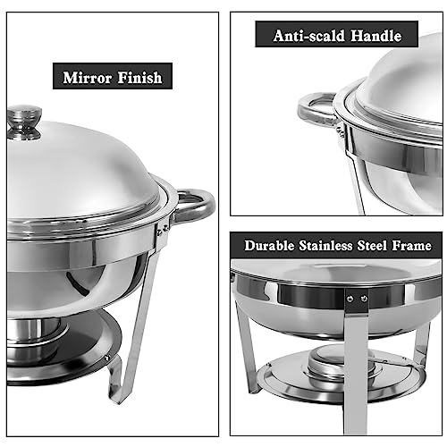 6 QT Round Stainless Steel Chafing Dish Buffet Set with Covers, 2 Pack Q3465