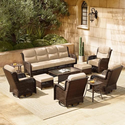 Outdoor Wicker Conversation Set with Cushions, 7 Pieces P4930