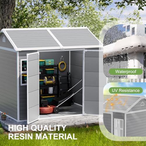 Resin Storage Shed, Waterproof Outdoor Tool Shed with Floor, Double Lockable Doors I89690