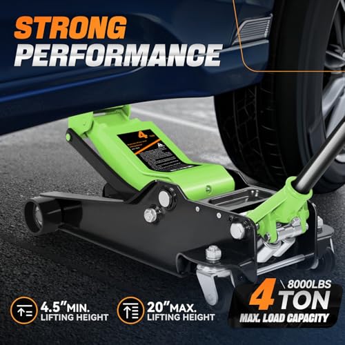 4 Ton Low Profile Floor Jack, Heavy Duty Steel Hydraulic with Dual Pistons Quick Lift Pump P3195