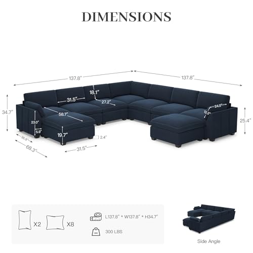 Extra Large Modular Sectional Sofa, 4-Seater L Shaped Couch, Velvet Convertible for Living Room L139