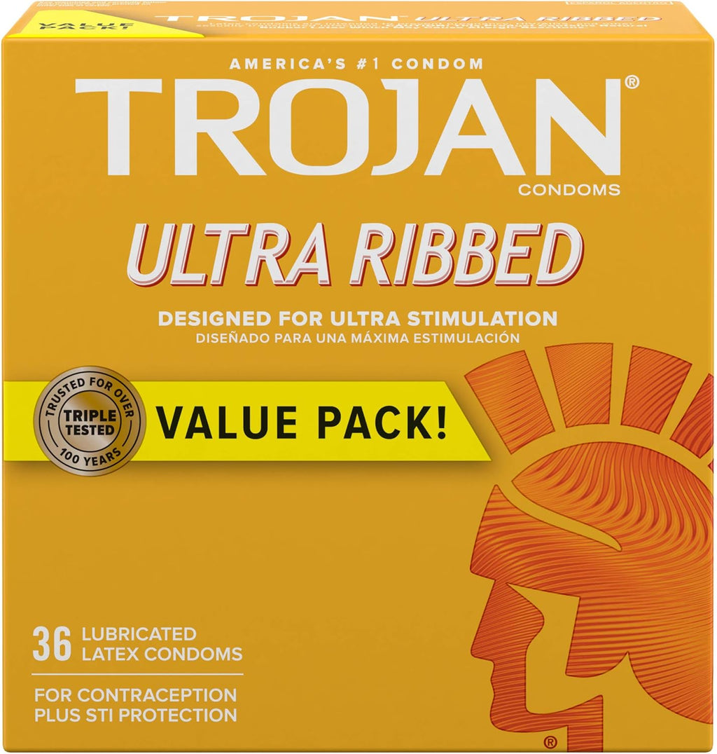 Ultra Thin Lubricated Condoms for Men, 36 Count Value Pack & Ultra Ribbed Condoms, 36 Count X606