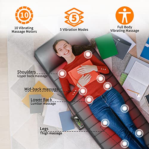 Vibration Massage Mat with Adjustable Pillow, 10 Motors & 6 Heating Pads Q83718