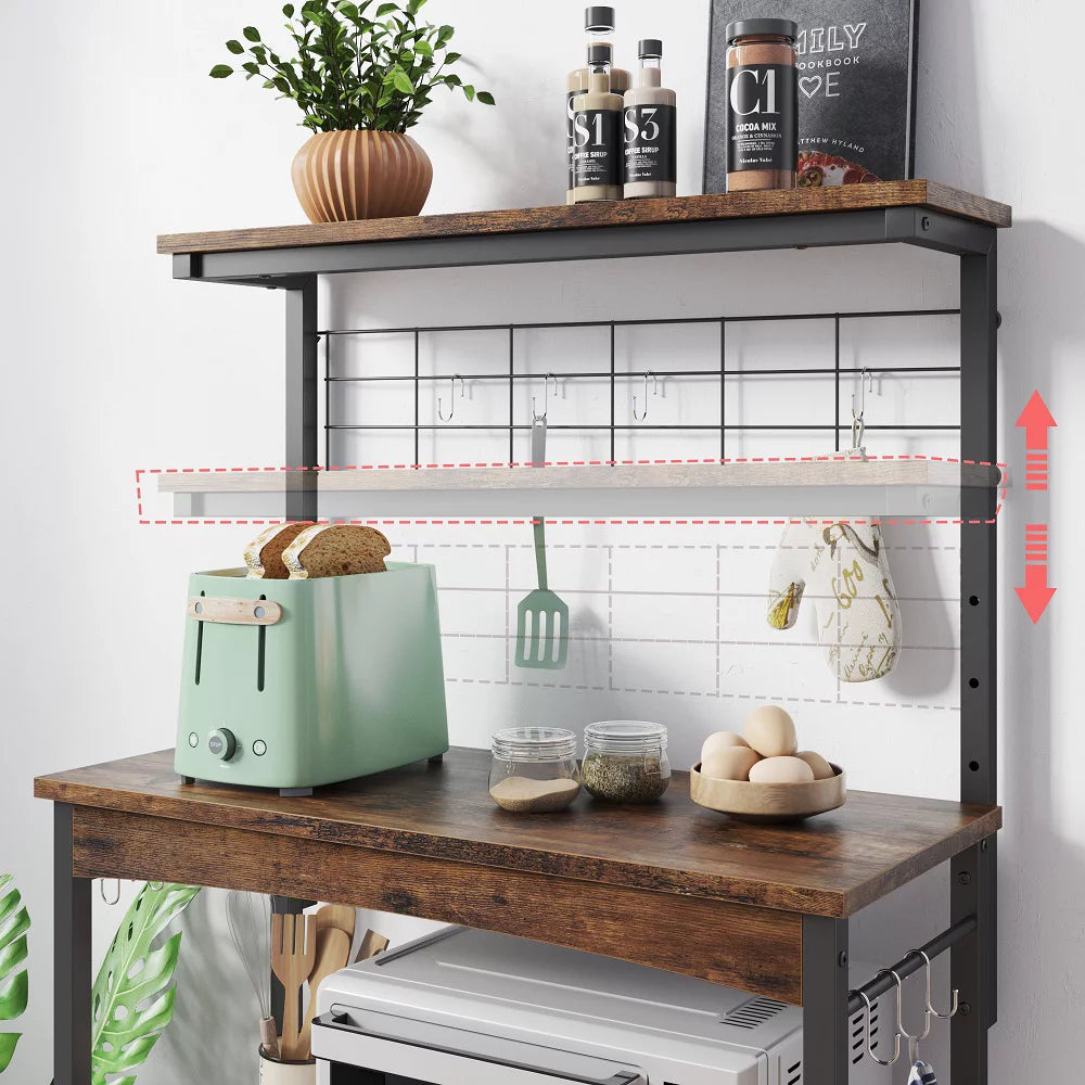 3-Tier Baker's Rack with Cabinet, Kitchen Storage Shelves, Microwave Stand H5194