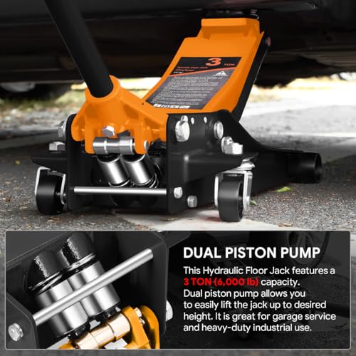 Floor Jack 3 Ton Capacity, Low Profile Heavy Duty Hydraulic Car Jack, Lifting Range 3"-20" O821