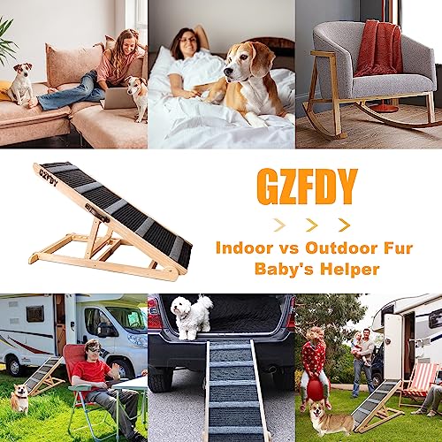 Adjustable Wooden Dog Ramp for Bed, Couch, Car, SUV, 200Lbs Capacity L188