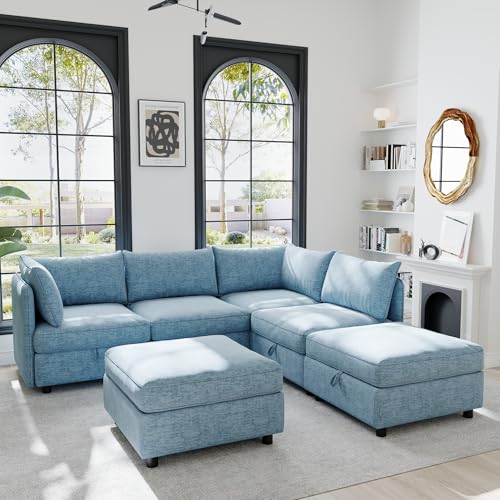 Modular Storage Sectional Sofa with Movable Ottomans, U-Shaped Chenille U839651