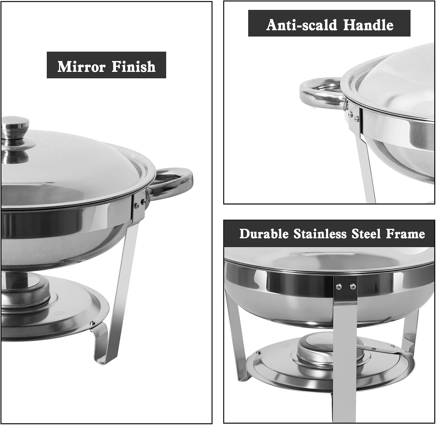 Chafing Dish Buffet Set 6 Pack, Stainless Steel Round Chafers with Food and Water Trays Z449