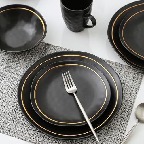 Porcelain Dinnerware Set, Black, Service for 4, 16-Piece E452753
