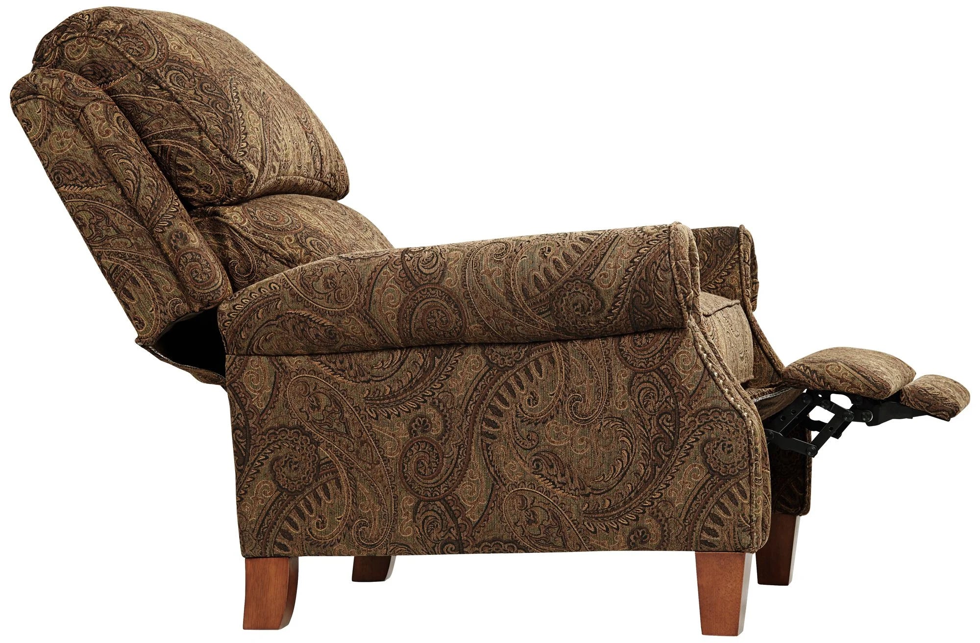 Warm Brown Paisley Patterned Fabric Recliner Chair with Push Manual Reclining Footrest A728877