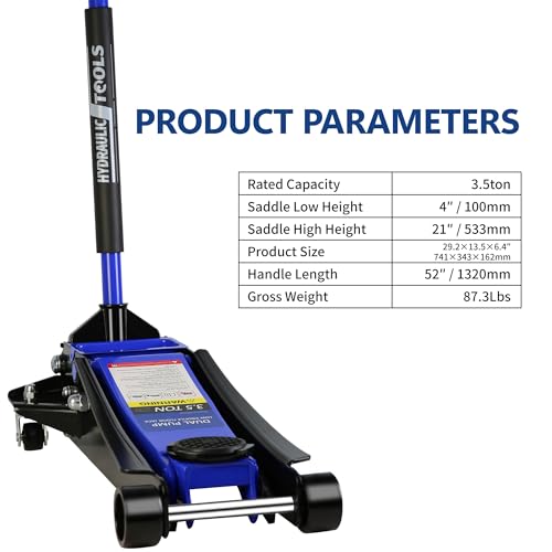 Heavy Duty Hydraulic Floor Jack, Low Profile Steel Racing Jack, 2 Ton Capacity, Blue H1350
