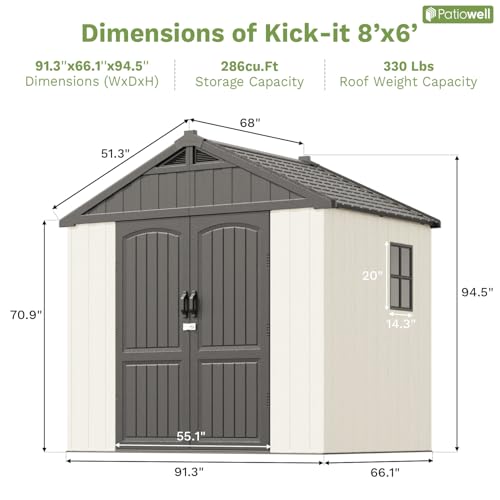 Outdoor Plastic Storage Shed with Floor, Window and Lockable Door A4787