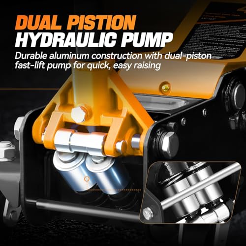 4 Ton Low Profile Floor Jack, Heavy Duty Steel Hydraulic with Dual Pistons Quick Lift Pump P3195