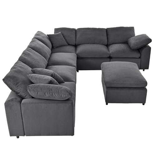 Modular Sectional Sofa with Ottoman, U-Shaped Lounge Couch H930